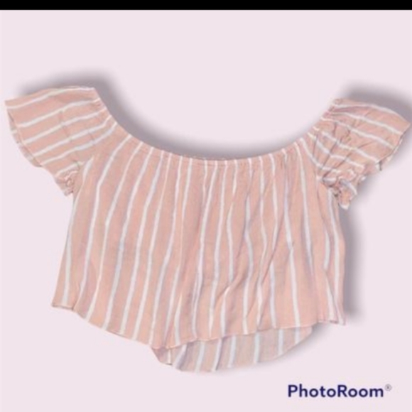Forever 21 Pink & White Striped Off Shoulder Crop Top - Picture 4 of 4